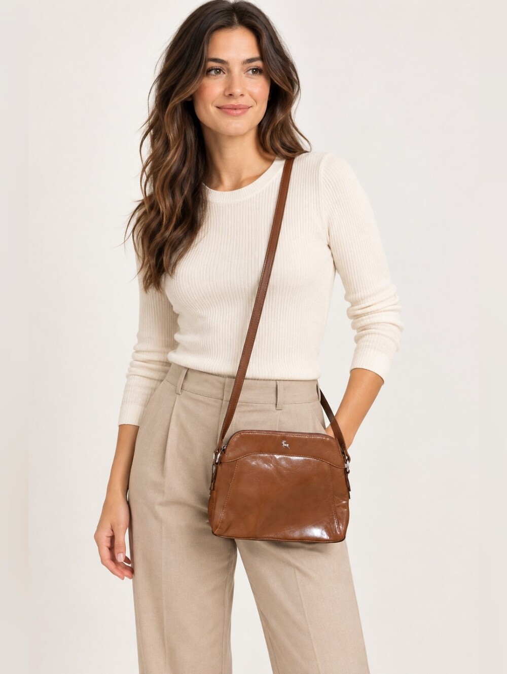Ashwood Leather Bridge Brown Genuine Leather Crossbody Bag NWT